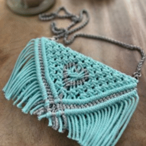 Pochette macramé bleu turquoise